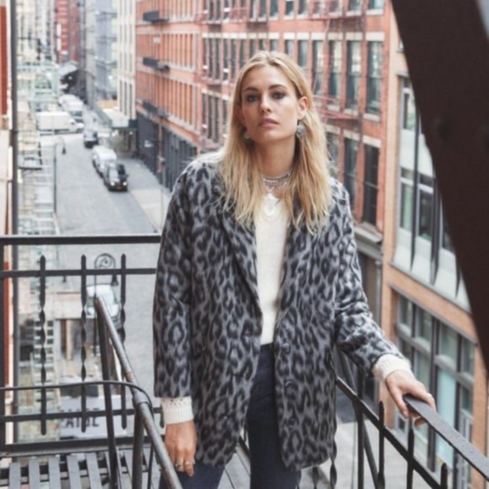 Sezane Alicia Leopard Coat Grey